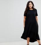 Asos Design Curve Midi T-shirt Dress With Drop Hem-black