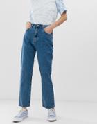 Pull & Bear Rigid Mom Jeans In Dark Blue - Blue