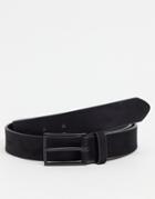 Asos Design Slim Belt In Black Faux Suede With Matte Black Buckle Detail