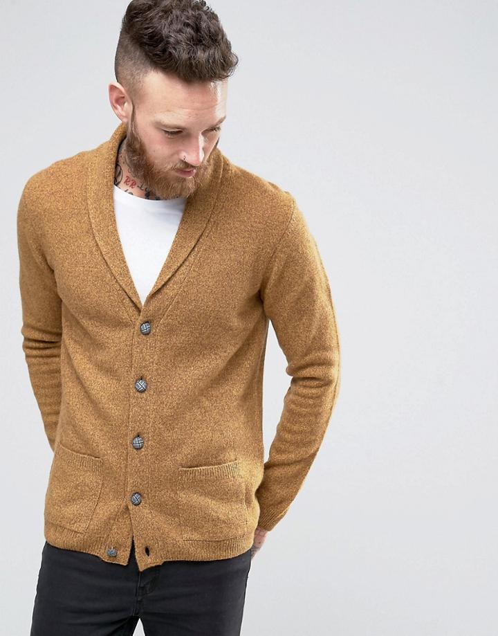 Asos Lambswool Rich Shawl Neck Cardigan - Yellow