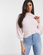 Asos Design Eyelash Sweater With Volume Sleeve-pink