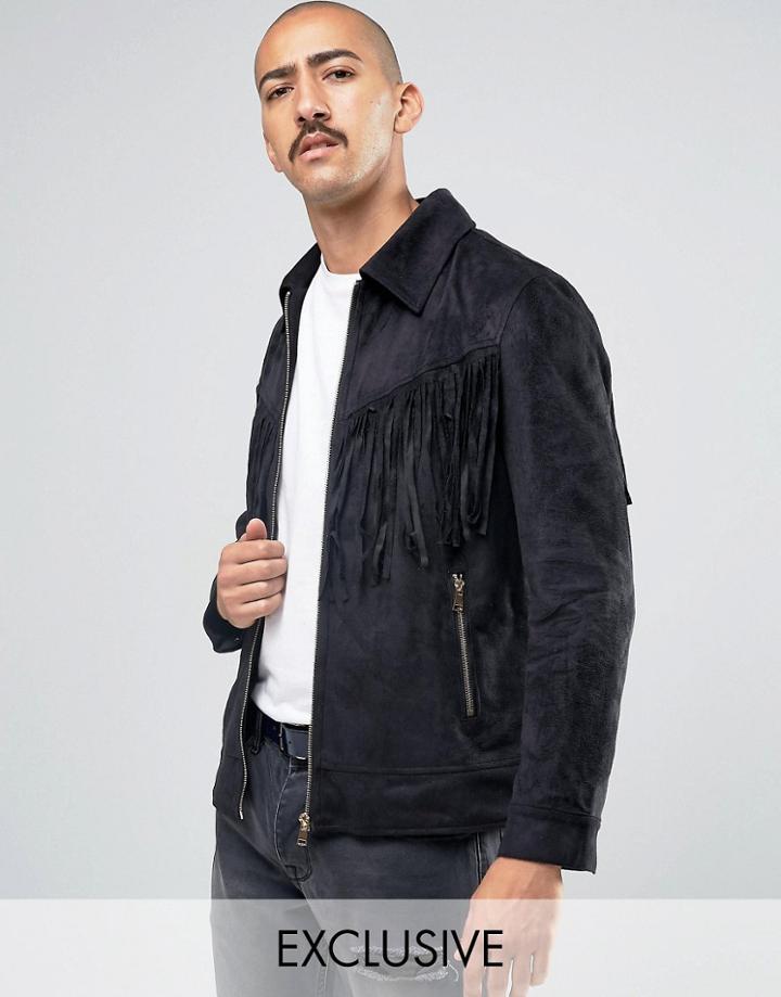 Liquor & Poker Faux Suede Tassel Jacket - Black