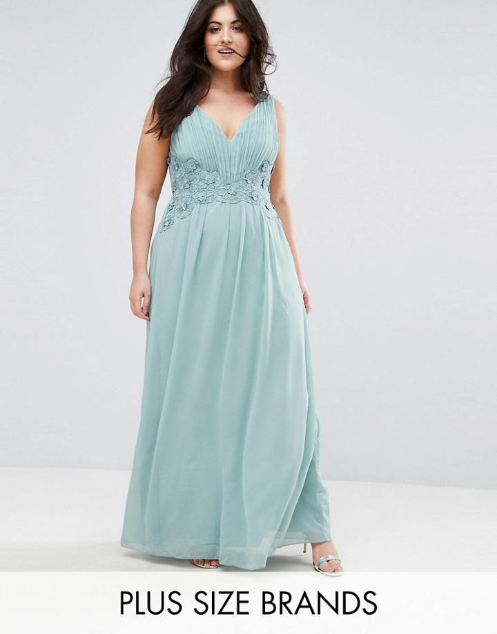 Little Mistress Plus Embellished Waist Maxi Dress - Green