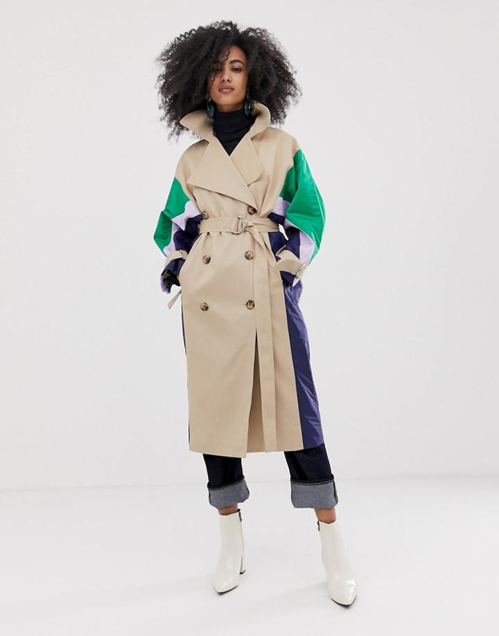 Asos White Trench Coat With Quilted Shell Suit Panels-multi