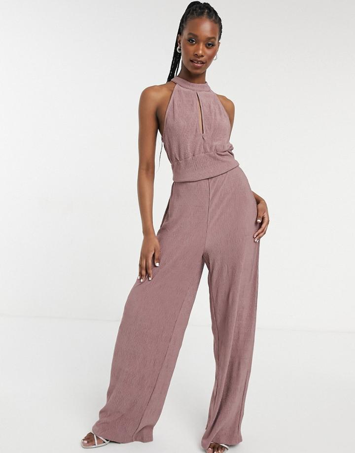 Vila Halter Neck Jumpsuit With Wide Leg In Pink