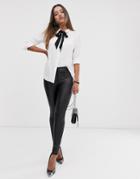 Mango Faux Leather Button-up Leggings In Black
