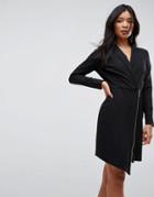 Asos Long Sleeve Midi Tux Dress With Zip Through Skirt - Black