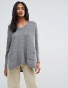 H.one Relaxed Front Pocket Wool Blend Sweater - Gray