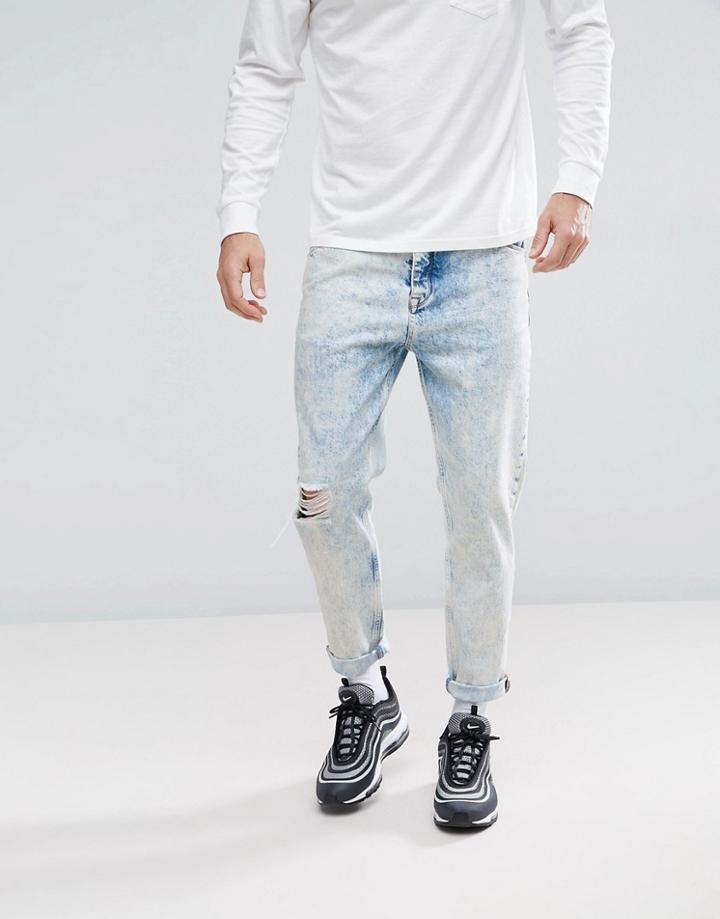 Asos Tapered Jeans In Light Blue Acid Wash - Blue