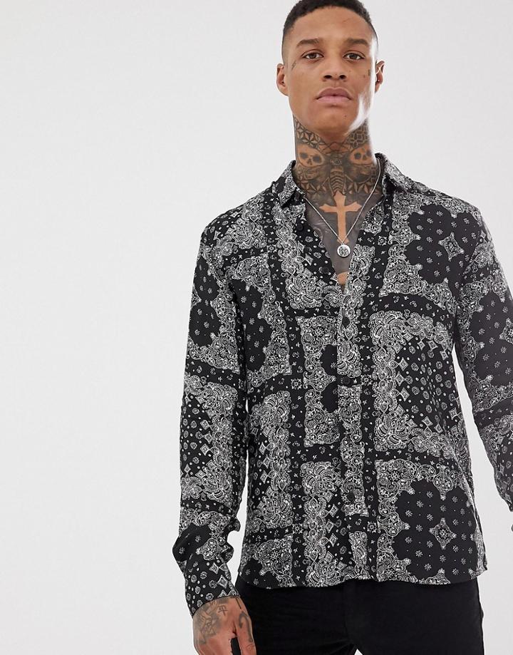 Pull & Bear Shirt With Paisley Print In Black - Black