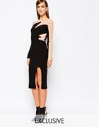 The 8th Mesh Insert Contrast Midi Dress With Deep Thigh Split - Black
