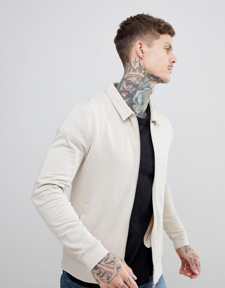 Asos Design Jersey Harrington Jacket In Beige - Beige