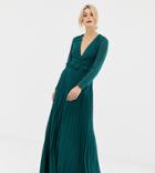 Asos Design Tall Pleated Wrap Maxi Dress With Ruffle-green