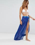 Lipsy Tie Side Beach Skirt With Split - Blue