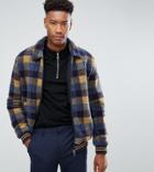Asos Tall Borg Bomber Jacket In Blue Check - Blue
