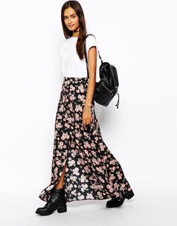 Asos Maxi Skirt In Floral Print - Multi