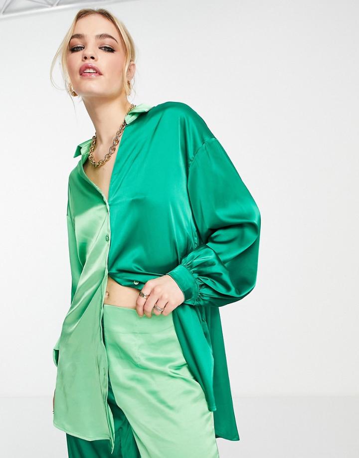 Never Fully Dressed Contrast Shirt In Green Color Block - Part Of A Set
