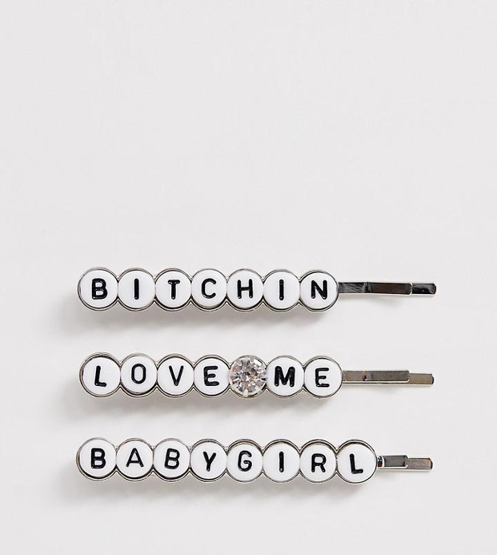 Glamorous Exclusive Spellout Beaded Hair Clips 3 Pack
