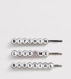 Glamorous Exclusive Spellout Beaded Hair Clips 3 Pack