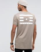 Asos Super Longline T-shirt With Flag Chest And Back Print And Step Hem - Brown