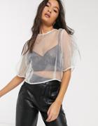 Topshop Sheer Organza Top In Ivory-white