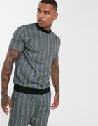 Asos Design Two-piece Short Sleeve Sweatshirt In Stripes-black