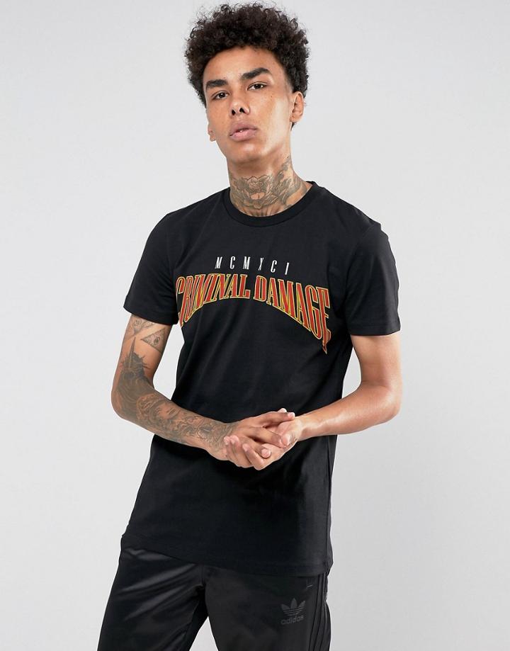 Criminal Damage T-shirt In Black With Logo - Black