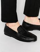 Asos Penny Loafers In Black Scotchgrain Leather - Black