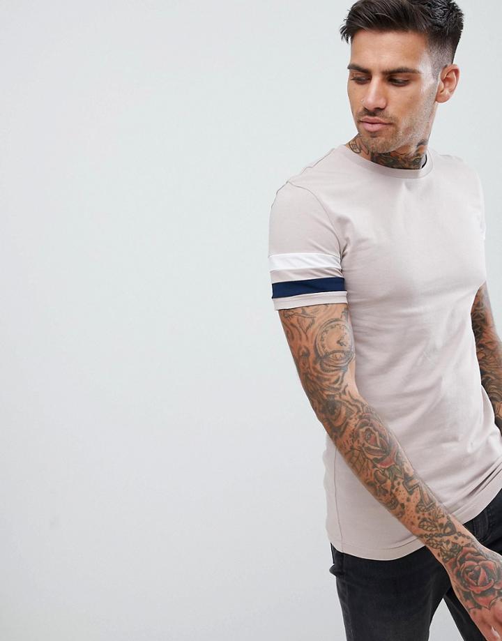 Asos Design Muscle T-shirt With Stretch And Contrast Sleeve Panels - Multi