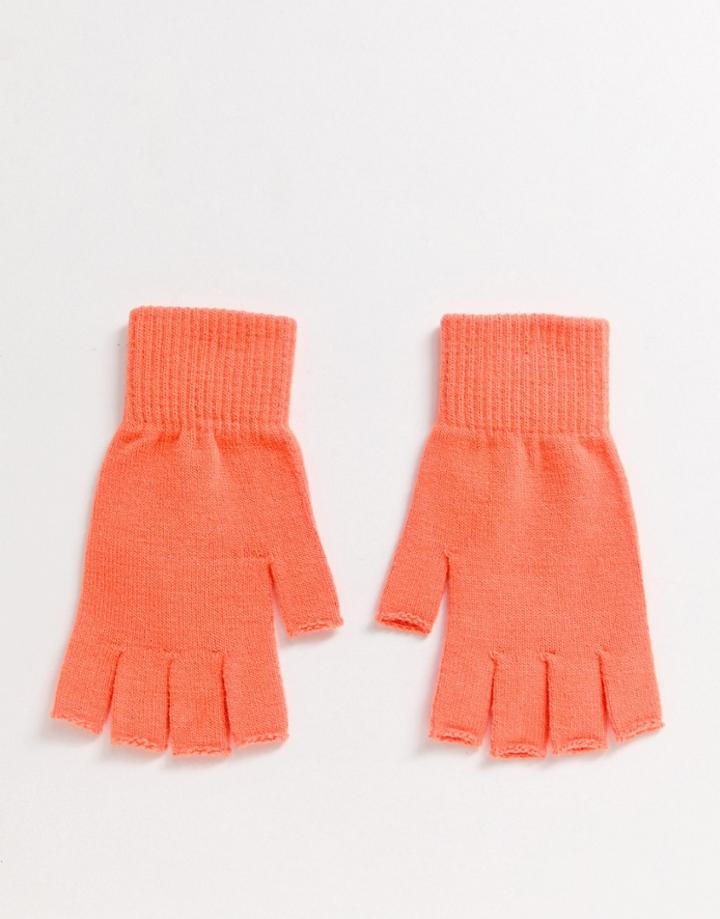 Asos Design Fingerless Gloves In Neon Orange