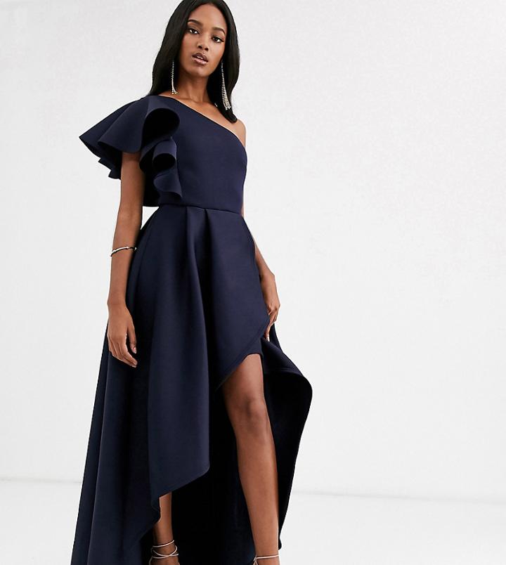 True Violet Frill One Shoulder High Low Prom Maxi Dress In Navy - Navy
