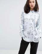 Ganni Gold St. Satin Floral Print Shirt - White