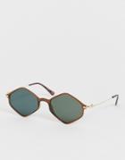 Asos Design Fine Frame Diamond Sunglasses With Metal Arms - Brown