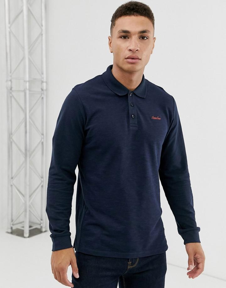 Jack & Jones Originals Long Sleeve Logo Polo In Navy