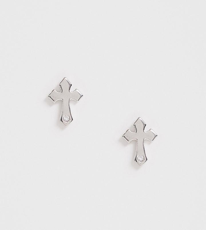 Designb Cross Stud Earrings In Sterling Silver