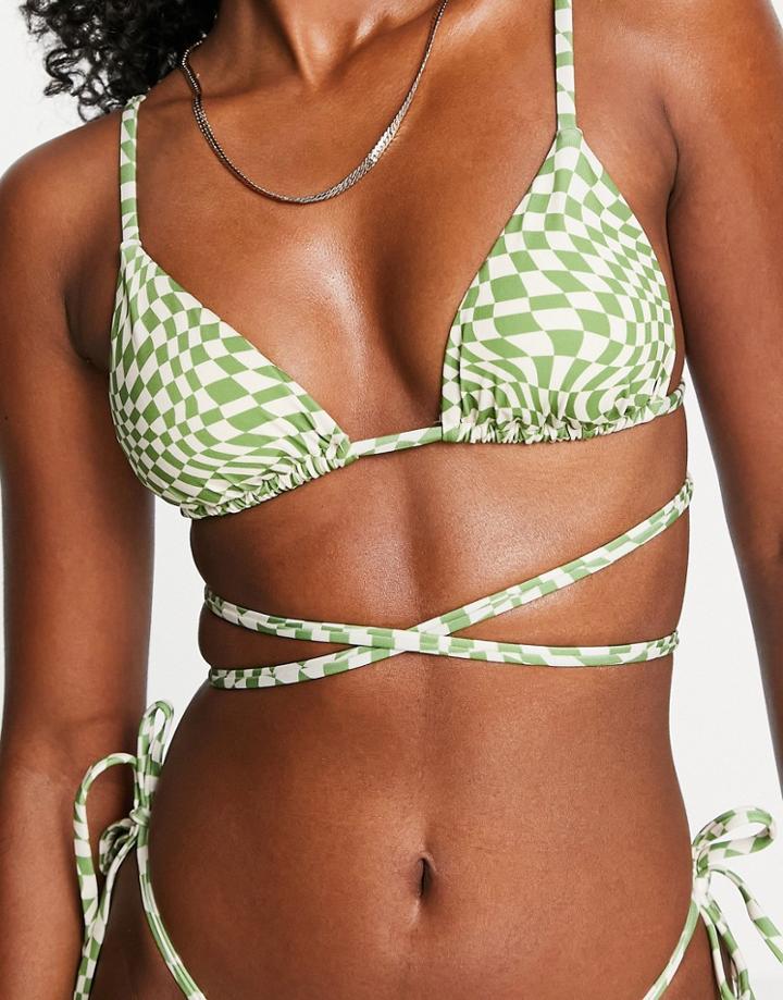 Pull & Bear Cross Front Bikini Top In Green - Part Of A Set