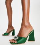 Be Mine Wide Fit Mercyy Mules With Embellishment In Emerald-green