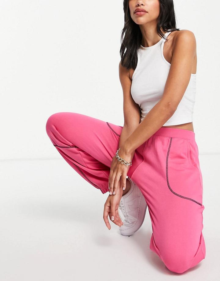 Night Addict Exposed Seam Oversized Matching Sweatpants-pink