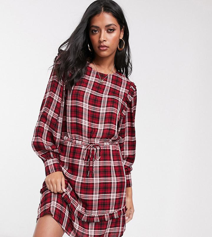 Stradivarius Dress With Frill Detail In Red Check