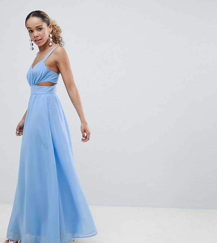 Asos Design Petite Cut Out Maxi Dress With Cami Straps - Blue