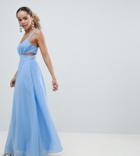 Asos Design Petite Cut Out Maxi Dress With Cami Straps - Blue
