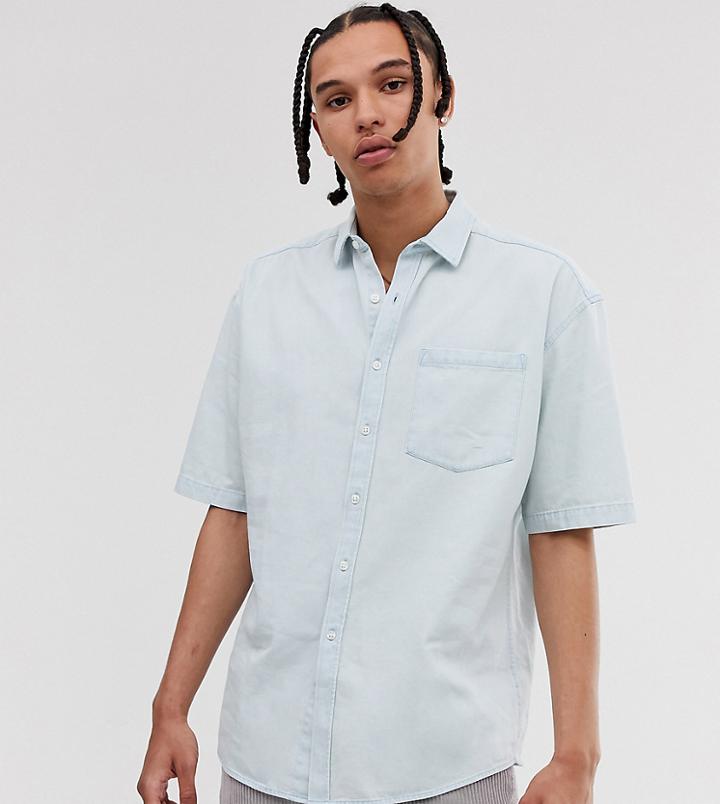 Collusion Tall Bleach Wash Denim Shirt-blue