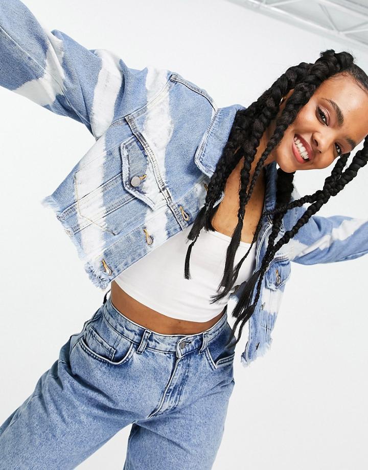 Pull & Bear Striped Denim Jacket In Blue - Part Of A Set-blues