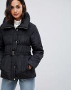 New Look Short Ruched Padded Coat-black