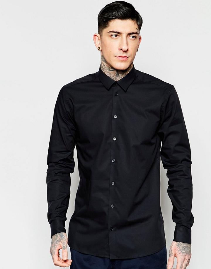 Minimum Smart Shirt In Stretch Cotton In Black In Regular Fit - Black