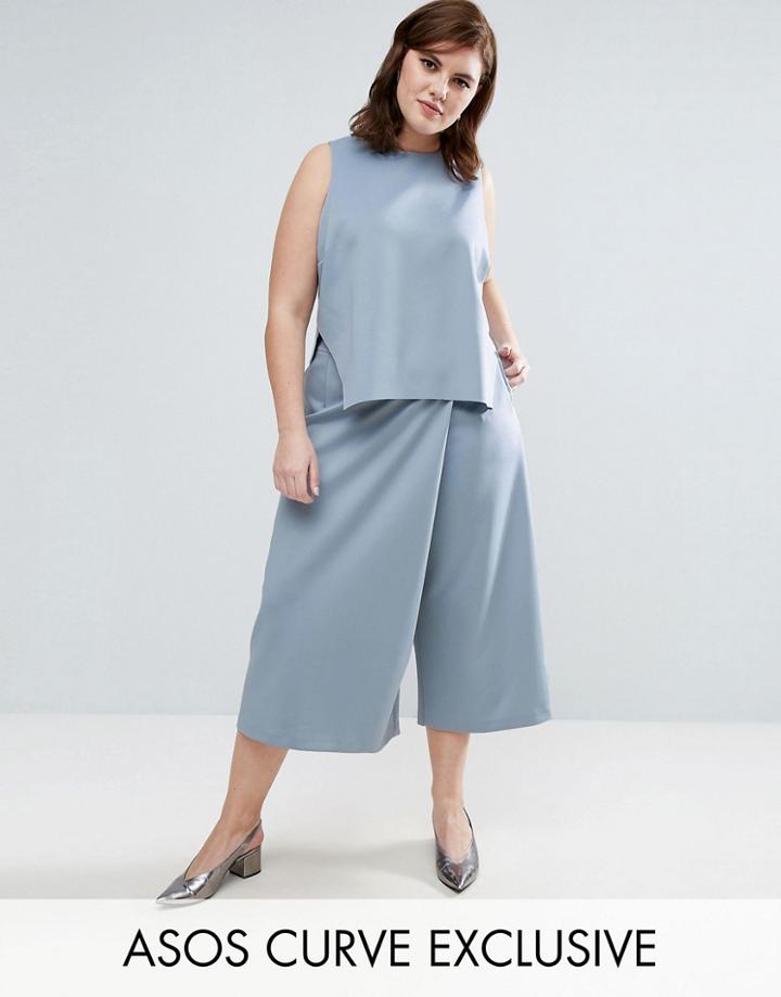 Asos Curve Asymmetric Wrap Culotte - Blue