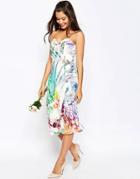 Asos Wedding Bandeau Midi Pencil Dress With Crop Jacket In Floral Print - Multi