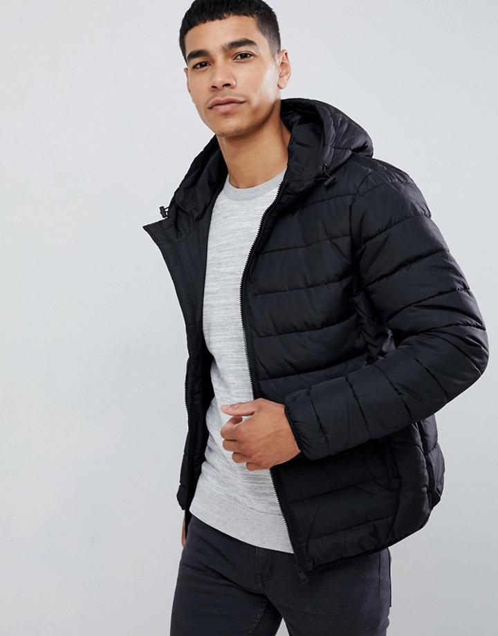 New Look Hooded Puffer Jacket In Black - Black