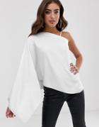 Asos Design One Shoulder Top With Drape Detail - White