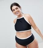Boohoo Plus Contrast High Neck Bikini Top - Black